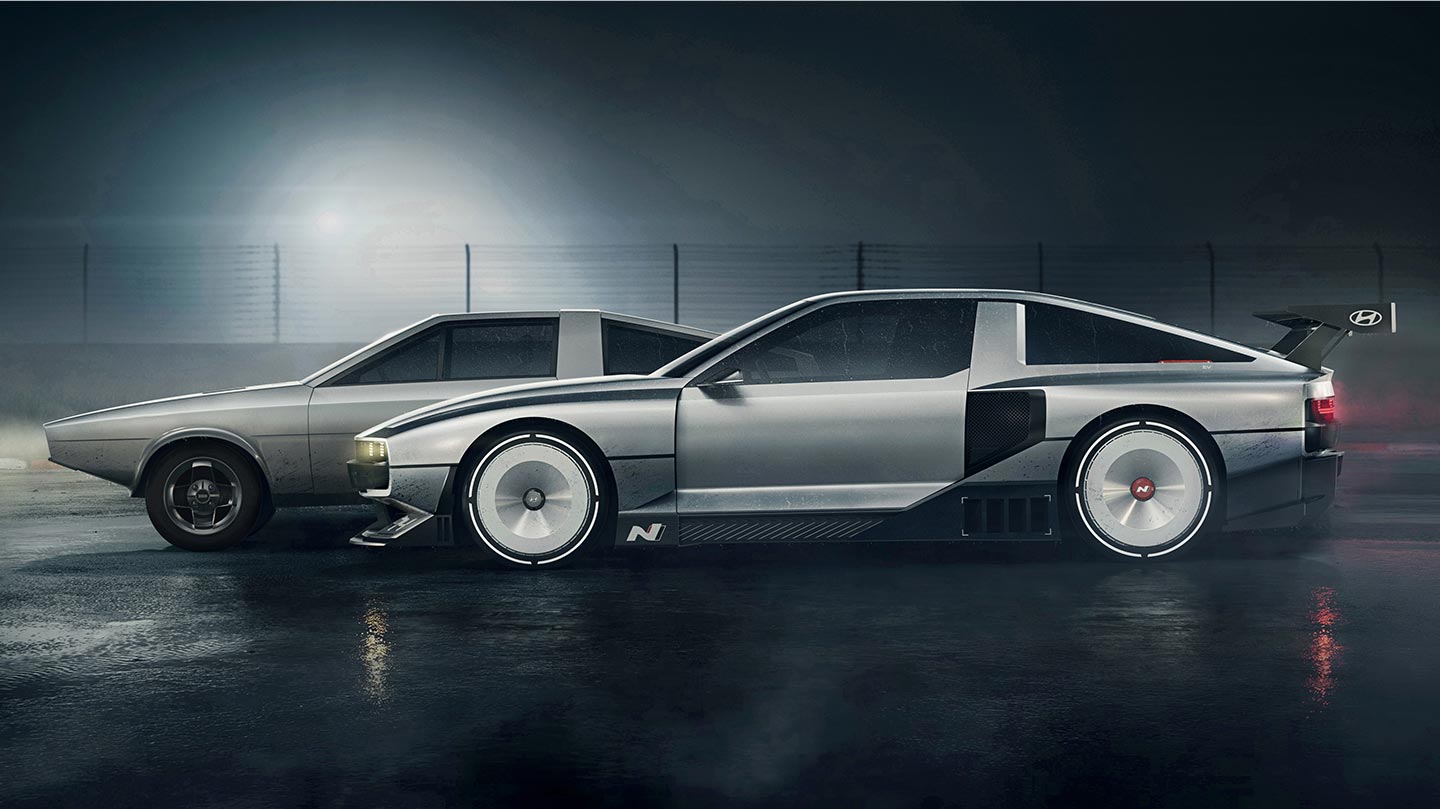 The design of the N Vision 74, which pays homage to the design of the Pony Coupe concept, is unique and unconventional.